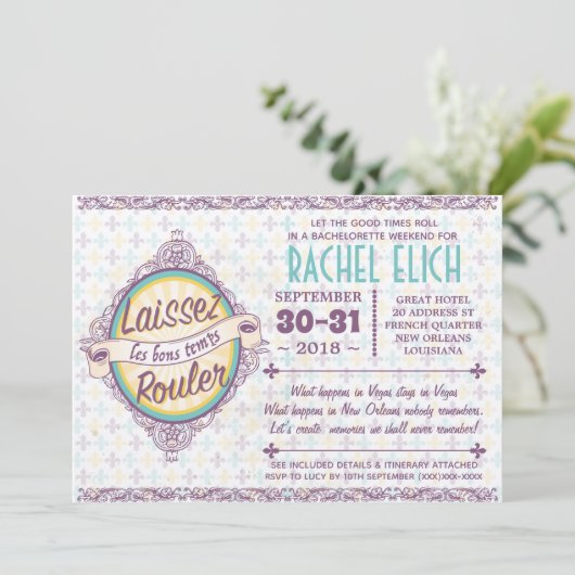 New Orleans Bachelorette Party Invitation Kaart (Staand voorkant)