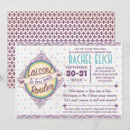 New Orleans Bachelorette Party Invitation Kaart (Voorkant / Achterkant)