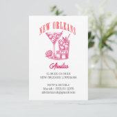 New Orleans Bachelorette Retro Roze Kaart (Staand voorkant)