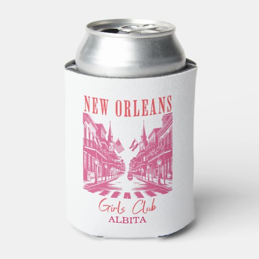 New Orleans Bachelorette roze Blikjeskoeler (Blikje Voorkant)