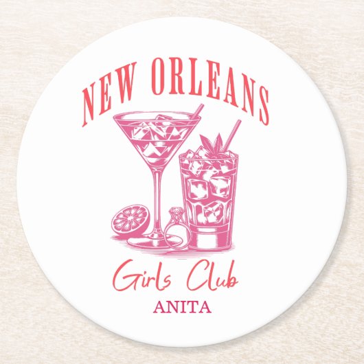 New Orleans bachelorette roze cocktail Ronde Kartonnen Onderzetter (Voorkant)