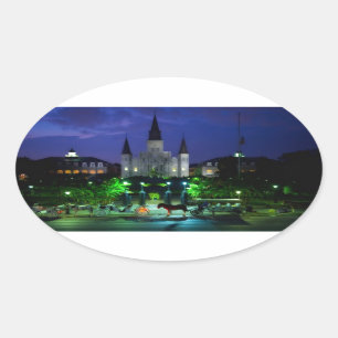 New Orleans bij nacht Ovale Sticker