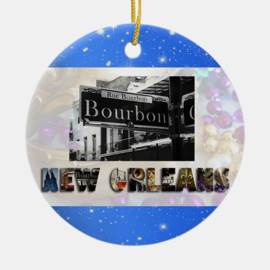 New Orleans Bourbon St Beads NOLA Kerstmis Keramisch Ornament (Voorkant)