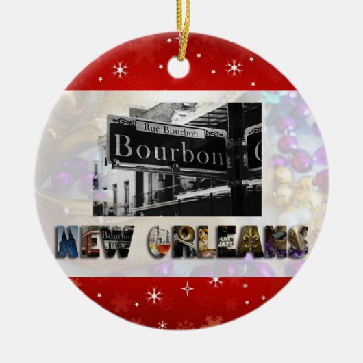New Orleans Bourbon St Beads NOLA Kerstmis Keramisch Ornament (Voorkant)