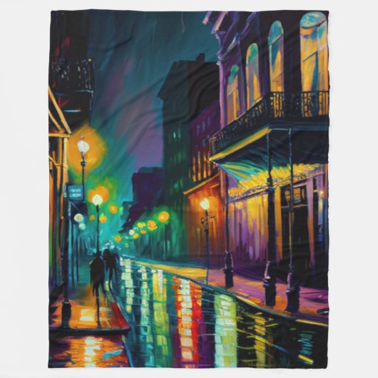 New Orleans Bourbon Street bij Night Art Fleece Deken (Voorkant)