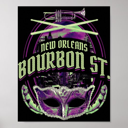 New Orleans Bourbon Street Mardi Gras French Quart Poster (Voorkant)