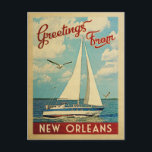 New Orleans Briefkaart Sailboat  Louisiana<br><div class="desc">Deze groeten uit New Orleans Louisiana,  een boten die op het water zeilen met zeemijlen en een blauwe hemel gevuld met prachtige witte wolken.</div>