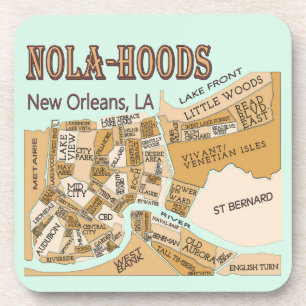 New Orleans Buurt Map, NOLA_HOODS Bier Onderzetter