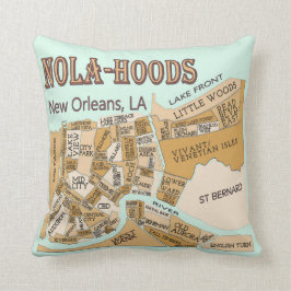 New Orleans Buurt Map, NOLA_HOODS Kussen