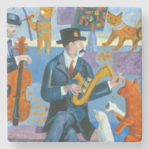 New Orleans Cajun Jazz Cat Trio Wood Wall Art Stenen Onderzetter