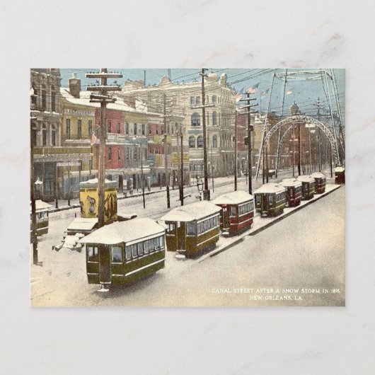 New Orleans Canal St Snow 1895 Briefkaart (Voorkant)