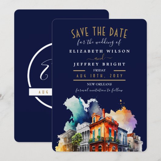 New Orleans City Franse wijk Save the Date Kaart (Voorkant / Achterkant)