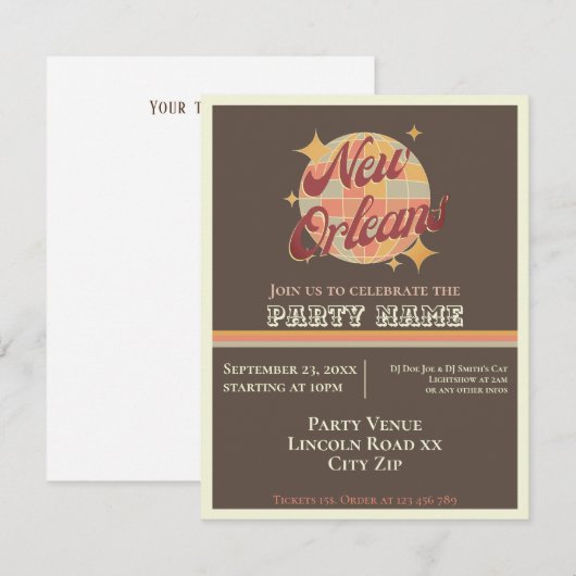 New Orleans City Louisiana themafeest uitnodiging (Voorkant / Achterkant)