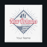 New Orleans City Louisiana Verenigde Staten Vintag Magneet<br><div class="desc">New Orleans in Louisiana, hoofdstad in Amerika, jazz en blues design souvenir. New Orleans retro stad US vlag ontwerp voor reizen naar de Verenigde Staten en Mississippi River of vakantie in Louisiana. New Orleans met jazz- en bluesband voor Amerikaanse vakantie. New Orleans hoofdstad in de Verenigde Staten met jazz en...</div>