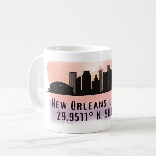 New Orleans City Skyline Latitude en Lengtegraad Koffiemok (Voorkant links)