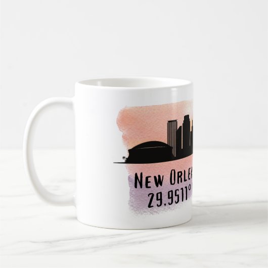 New Orleans City Skyline Latitude en Lengtegraad Koffiemok (Links)