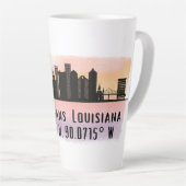 New Orleans City Skyline Latitude en Lengtegraad Latte Mok (Rechterhoek)