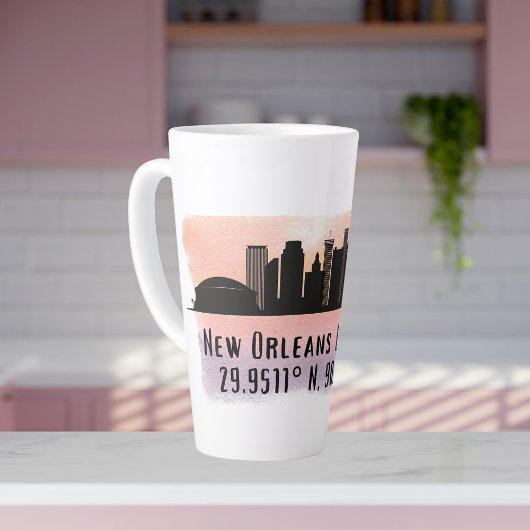 New Orleans City Skyline Latitude en Lengtegraad Latte Mok
