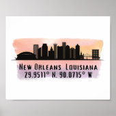 New Orleans City Skyline Latitude en Lengtegraad Poster (Voorkant)