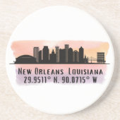 New Orleans City Skyline Latitude en Lengtegraad Zandsteen Onderzetter (Voorkant)