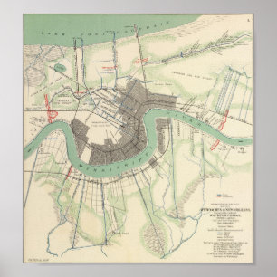 New Orleans Civil War Map 1863 Poster