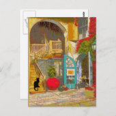 New Orleans Courtyard Black Cat Briefkaart (Voorkant / Achterkant)