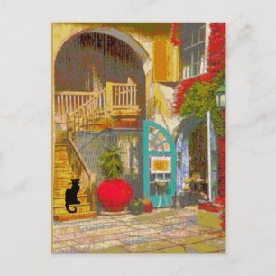 New Orleans Courtyard Black Cat Briefkaart