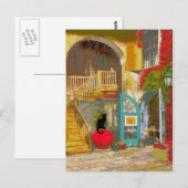 New Orleans Courtyard Black Cat Briefkaart (Voorkant / Achterkant)