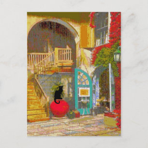 New Orleans Courtyard Black Cat Briefkaart