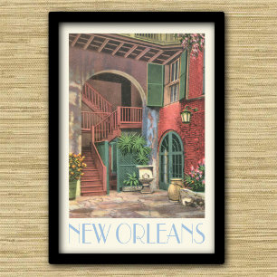 New Orleans Courtyard, vintage reisstijl Poster
