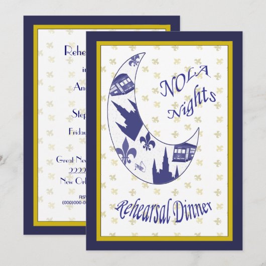 New Orleans Crescent Moon Rehearsal Dinner Invite Kaart (Voorkant / Achterkant)