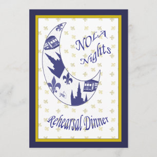 New Orleans Crescent Moon Rehearsal Dinner Invite Kaart