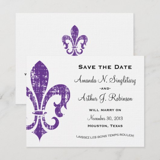 New Orleans | Datum opslaan | Paars Save The Date (Voorkant / Achterkant)