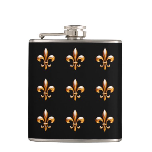 New Orleans Fleur de Lis Gold en Black Heupfles (Voorkant)