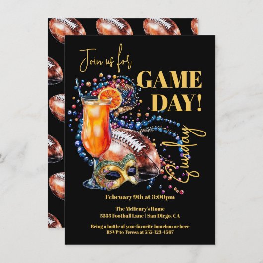 New Orleans Football Party Game Day Mardi Gras Kaart (Voorkant / Achterkant)