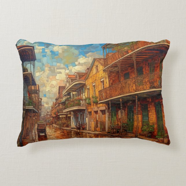 New Orleans Franse wijk, Futurisme Art Style Accent Kussen (Voorkant)