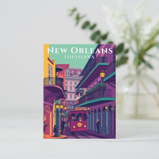 New Orleans Franse wijk Retro Reizen Briefkaart (Staand voorkant)
