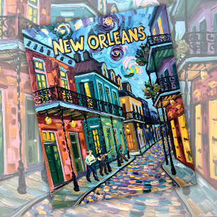 New Orleans Franse wijk Van Gogh stijl reizen Feestdagenkaart