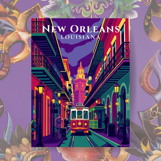 New Orleans Franse wijk Vintage Travel Briefkaart