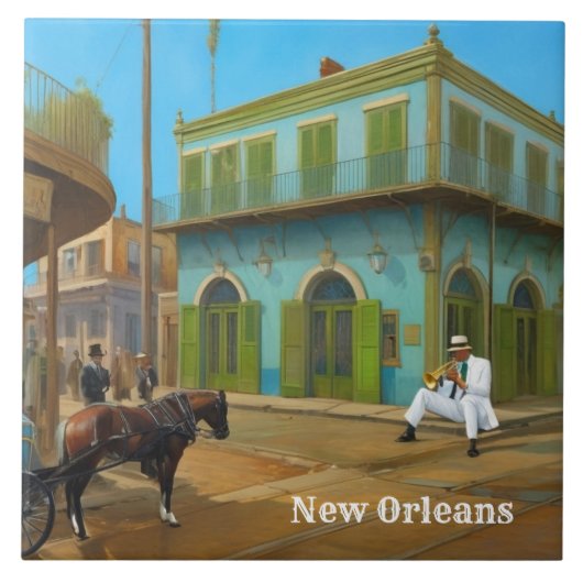 New Orleans French Quarter Blue Green House Tegeltje (Voorkant)
