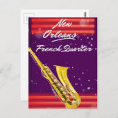 New Orleans French Quarter Saxophone reisposter Briefkaart (Voorkant / Achterkant)