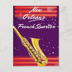New Orleans French Quarter Saxophone reisposter Briefkaart