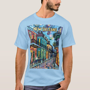 New Orleans French Quarter Van Gogh stijl vintage T-shirt