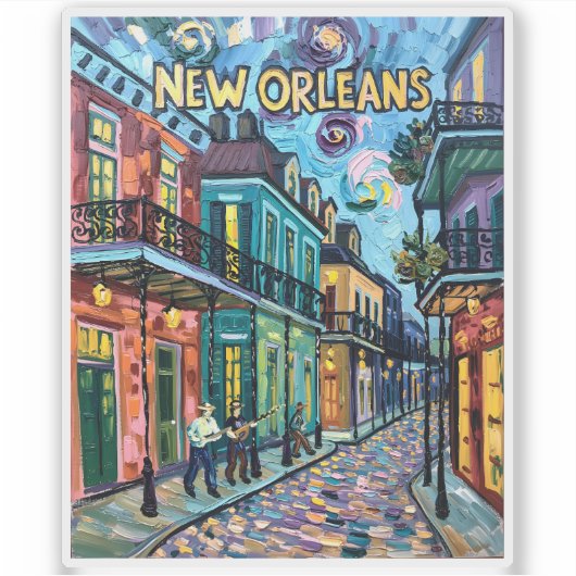 New Orleans French Quarter Van Gogh Style Travel Sticker (Voorkant)