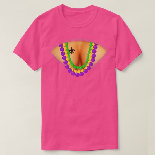 New Orleans Funny Mardi Gras Beads Flash Cleavage T-shirt (Design voorkant)