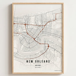 New Orleans Japanse Inkt Kaart Muurkunst Poster Ca