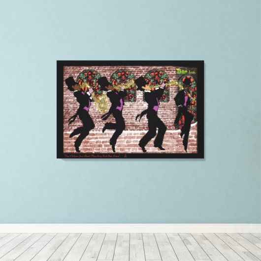 New Orleans Jazz Band Marching Past Bar Louie Canvas Afdruk (Insitu (Houten vloer))