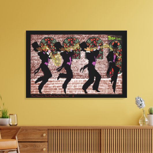 New Orleans Jazz Band Marching Past Bar Louie Canvas Afdruk (Insitu (Woonkamer))