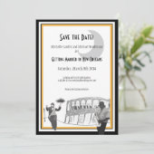 New Orleans Jazz Bewaar de datum (zwart & goud) Save The Date (Staand voorkant)
