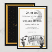 New Orleans Jazz Bewaar de datum (zwart & goud) Save The Date (Voorkant / Achterkant)